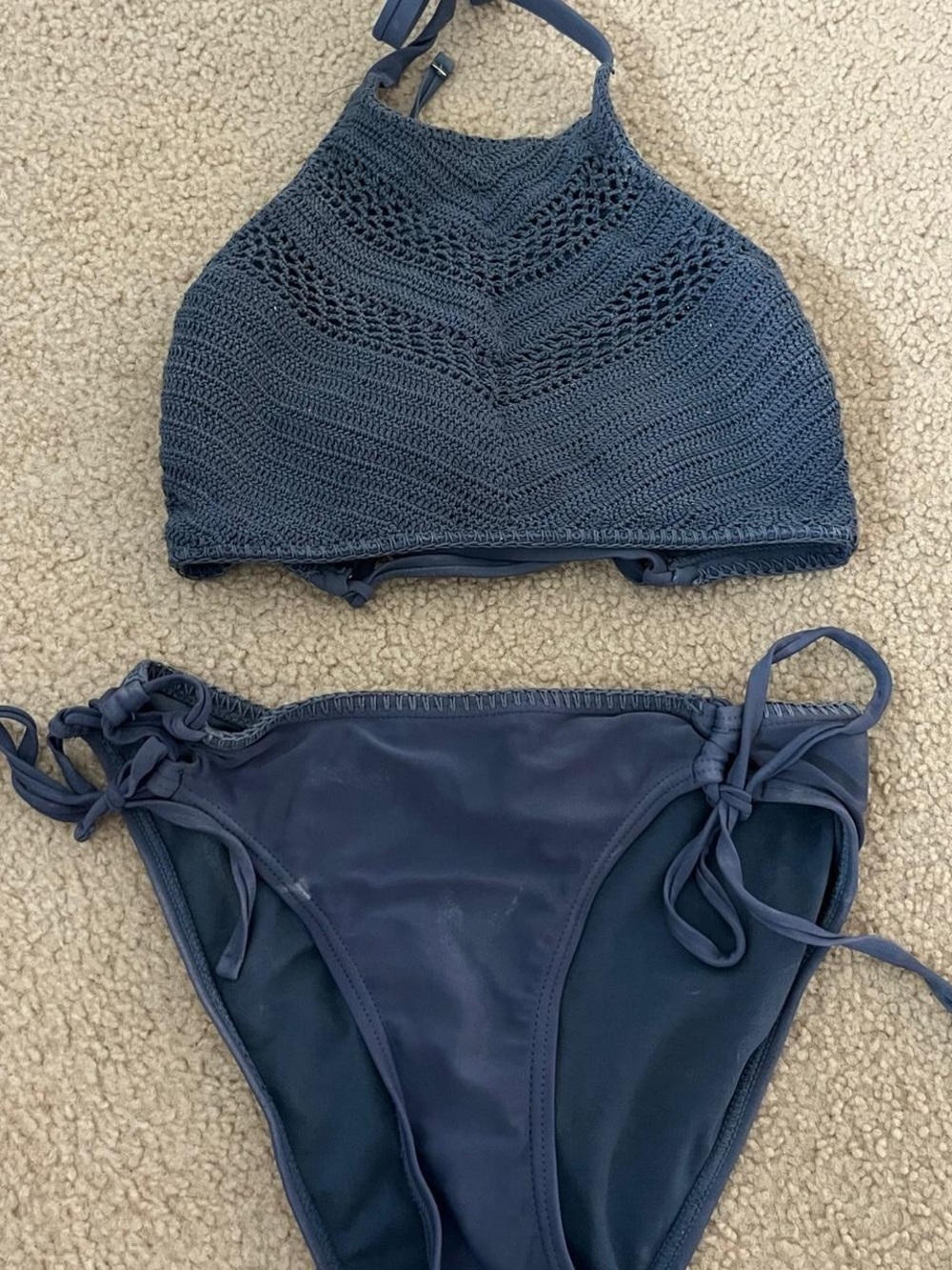 Xhilaration Navy High-Neck Lace-Up Bikini Set